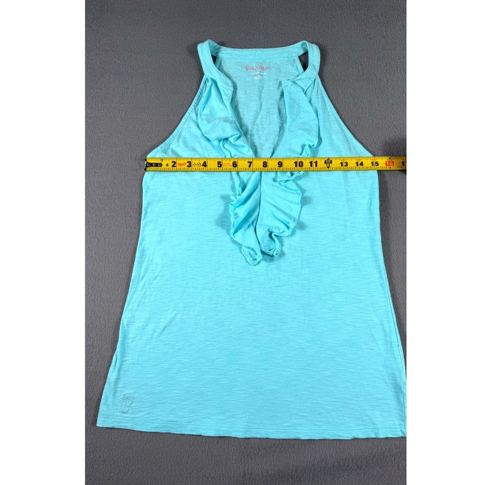 Lilly Pulitzer Aqua Ruffle Halter Tank Top Pima Cotton Small Preppy Vacation - Picture 7 of 7